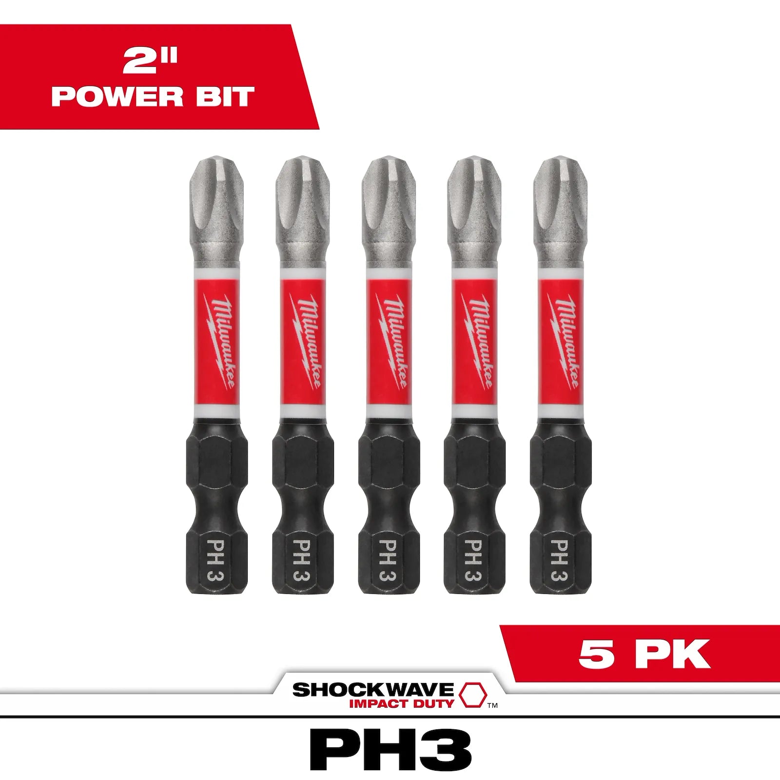 MILWAUKEE Milwaukee 48-32-4639 Shockwave 2 in PH3 Impact Driver Bits 5 Pack 48-32-4639