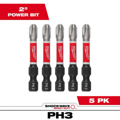 MILWAUKEE Milwaukee 48-32-4639 Shockwave 2 in PH3 Impact Driver Bits 5 Pack 48-32-4639