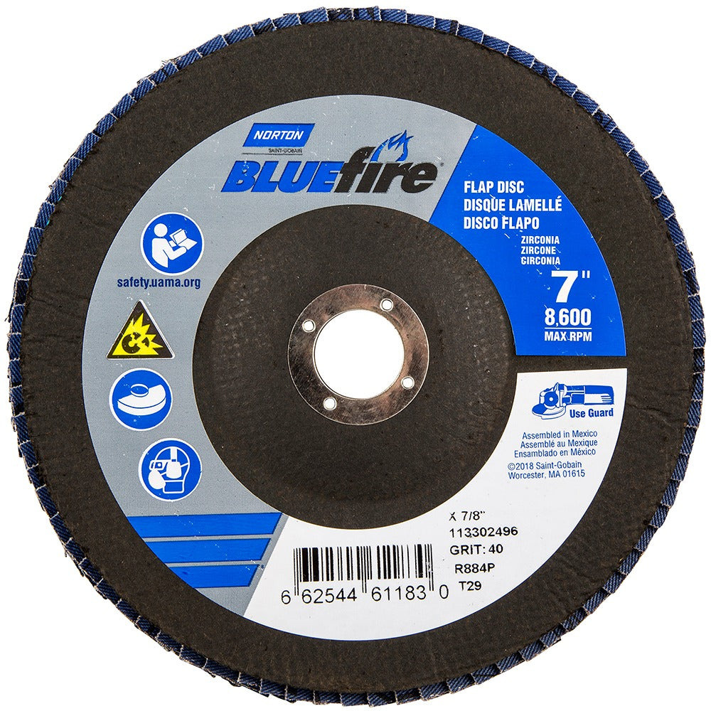 NORTON Norton 66254461183 Flap Disc 7 in 40 Grit Zirconia Type 29