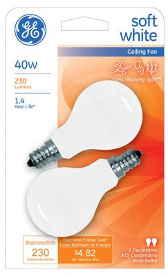 GE G E Lighting 71394 A15 Ceiling Fan Bulb 40W White 2 Pack