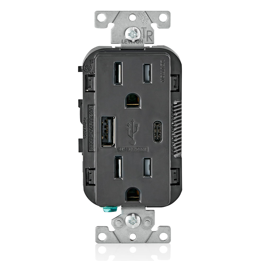 LEVITON Leviton T5633-E Combination USB Charger/Duplex Receptacle 15A 125V