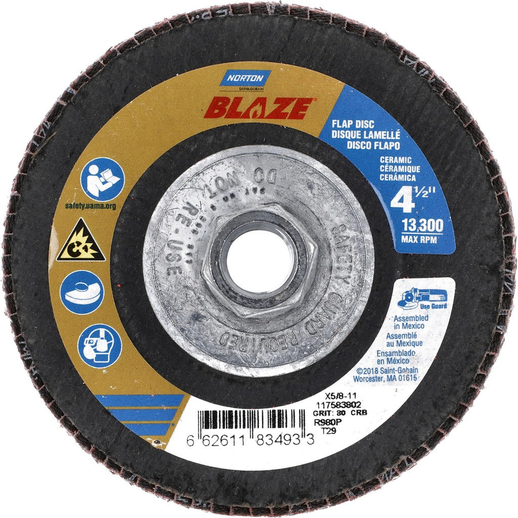 NORTON Norton 66261183493 Flap Disc 80 Grit Type 29 4.5 Inch