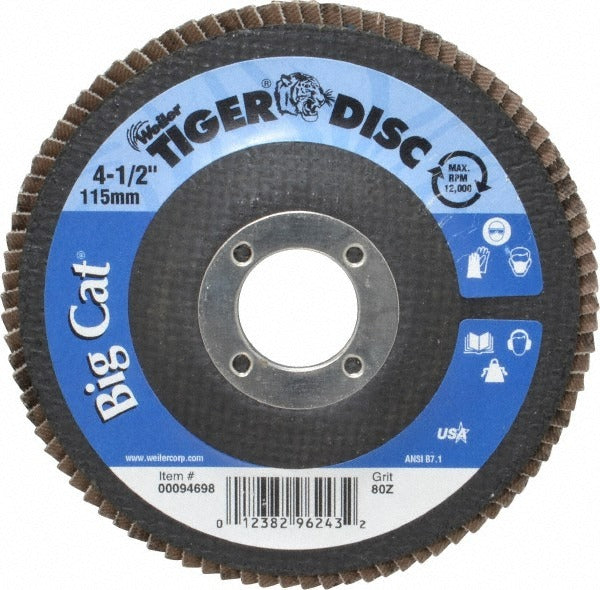 WEILER Weiler 96243 Flap Disc 80 Grit 4.5 Inch Type 27 Zirconia Alumina