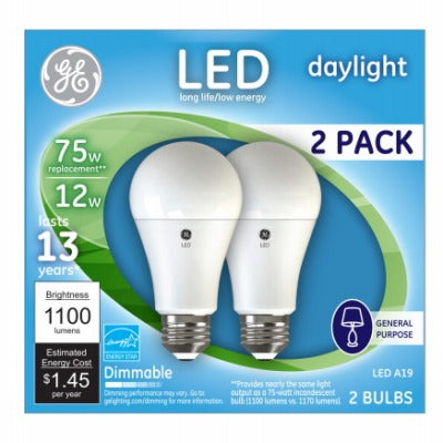 GE G E Lighting 93127670 Led A19 Bulb 12W Daylight 2 Pack