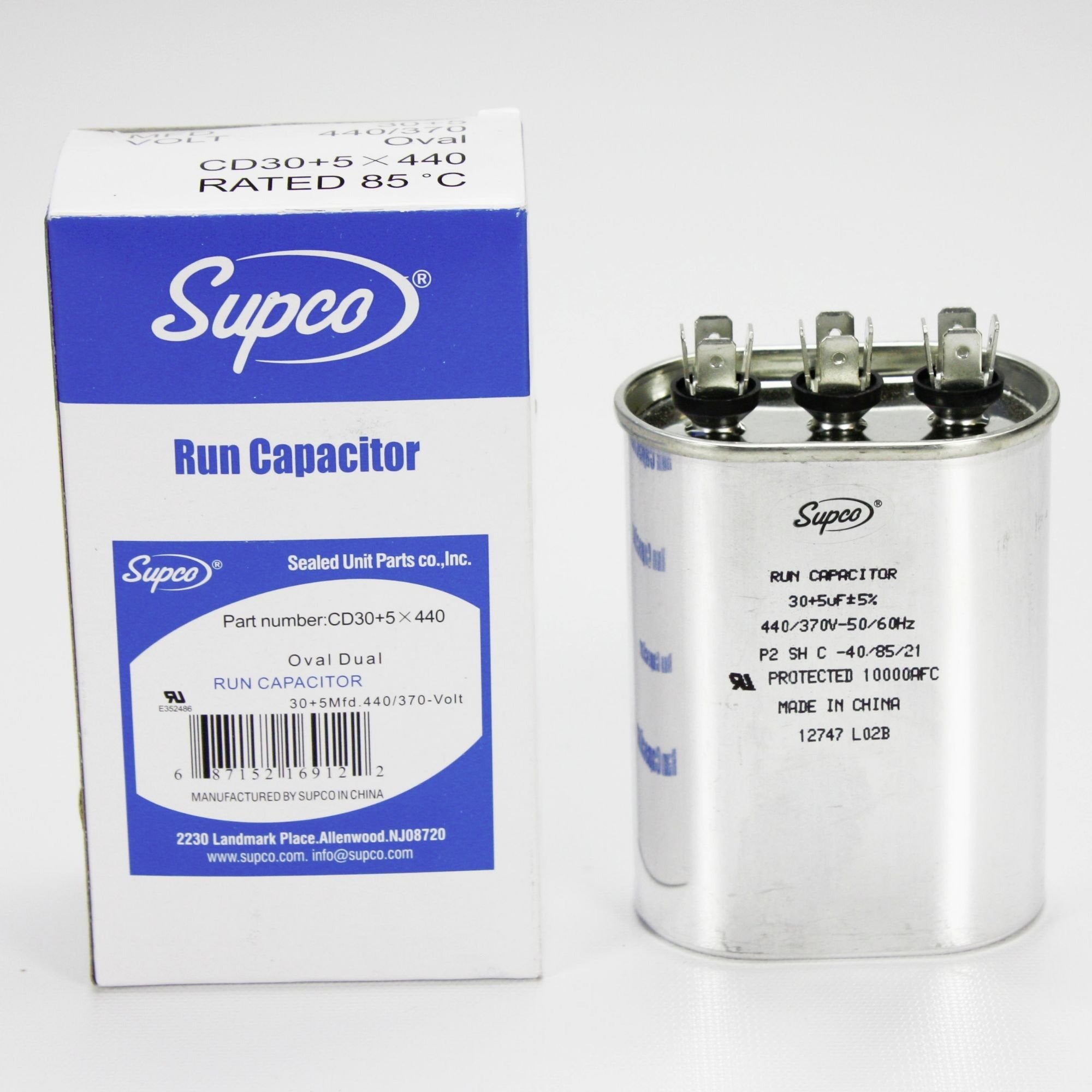 SUPCO Supco CD30+5X440 Dual motor run capacitor 30 + 5 Mfd x 440 V (Oval)