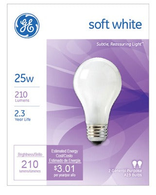 GE G E Lighting 97492 Soft White A19 25W Light Bulb 2 Pack