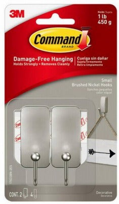 3M 3M Company 17033BN-2ES Small Brushed Nickel Hook 2 Pack