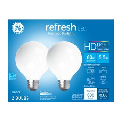 GE G E Lighting 31709 Led G25 Globe Bulb 5.5W 5000K 2 Pack
