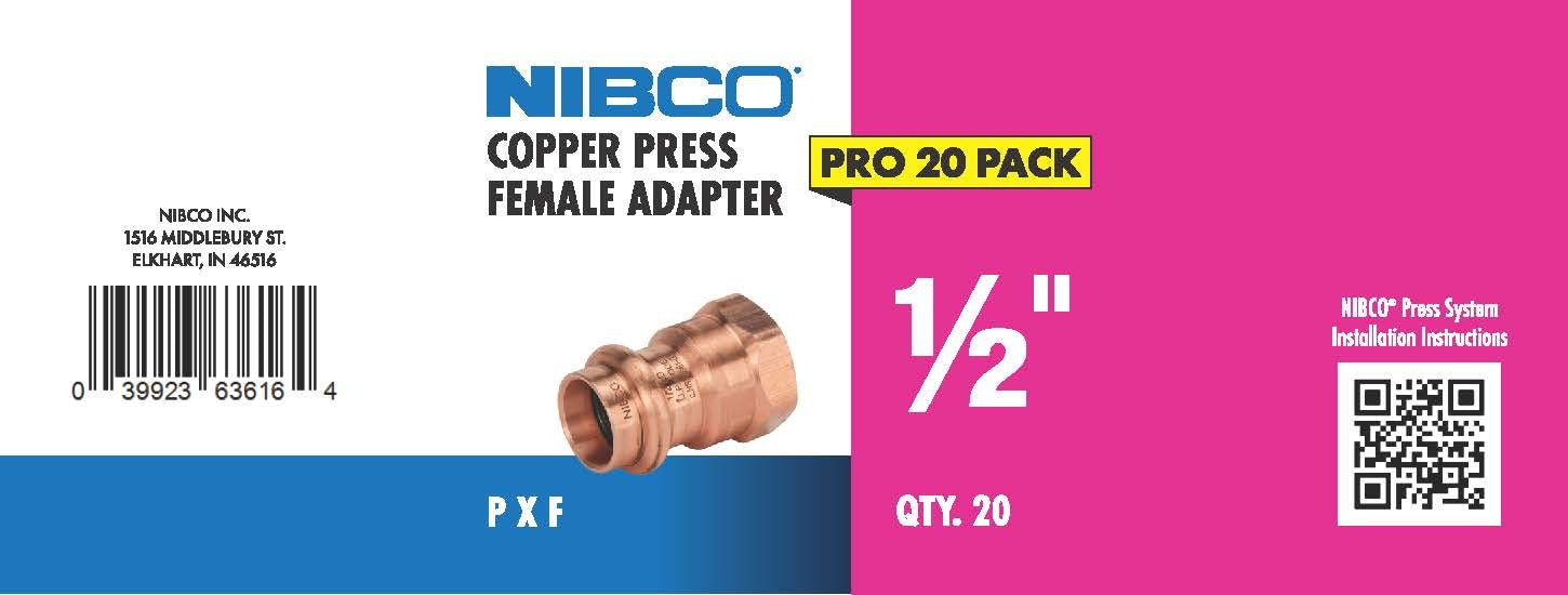 NIBCO Nibco PRESADCFIP12-JAR Press X Female Adapter 1/2 in 20 Pack