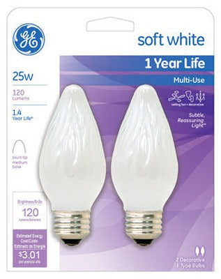 GE G E Lighting 75338 25W Flame Bulb White Medium Base 2 Pack
