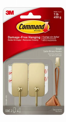 3M 3M Company 17033BR-2ES Small Satin Brass Hook 2 Pack