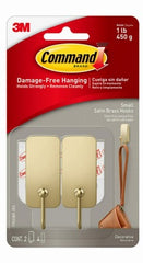 3M 3M Company 17033BR-2ES Small Satin Brass Hook 2 Pack