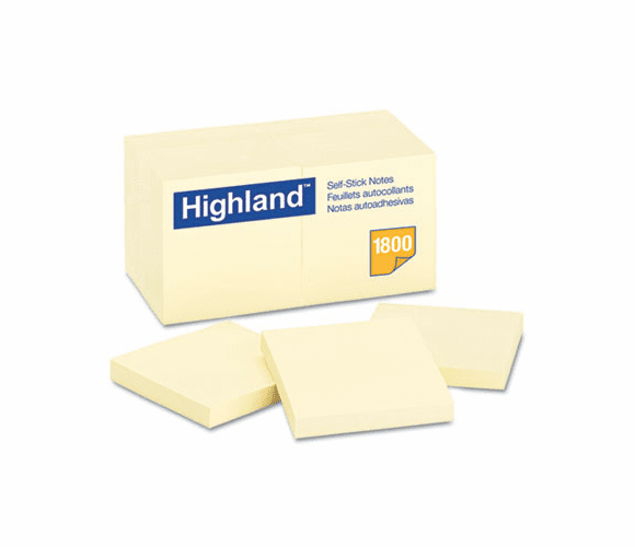 3M 3M MMM654918PK Highland Self-Sticking Notepads 3 inches x 3 inches (18 Pack)