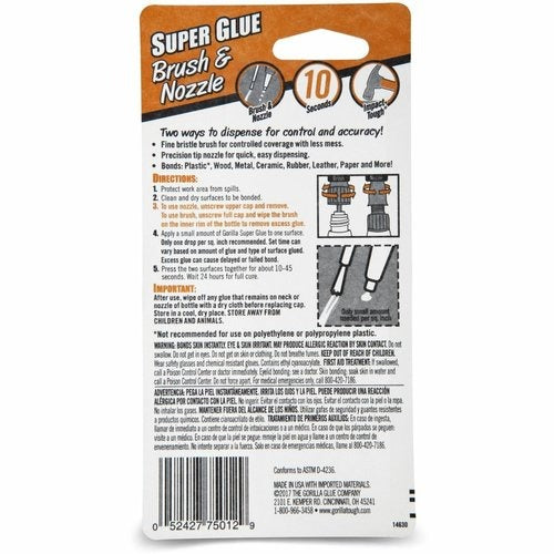 GORILLA Gorilla GOR7500101 Brush & Nozzle Super Glue 0.35 oz (1 Each) GOR7500101