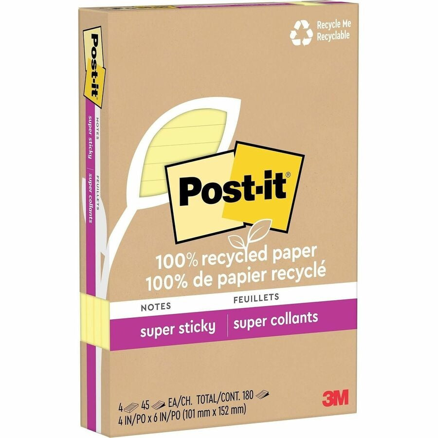 3M 3M MMM4621R4SSCY Recycled Supersticky Adhesive Note 4 x 6 in (4 Pack)