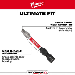 MILWAUKEE Milwaukee 48-32-4473 Shockwave #3 Square Recess 2 In. Power Impact Screwdriver Bit