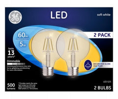 GE G E Lighting 23344 G25 Led Globe Bulb 5W 2700K 2 Pack