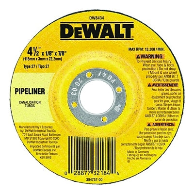 DEWALT DeWalt DW8434 Pipeline Cutting/Grinding Wheel 4-1/2 x 1/8 x 7/8