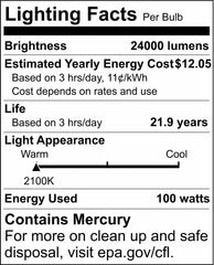 Satco S1931 100W ET23 1/2 HID Light Bulb with Mogul Base