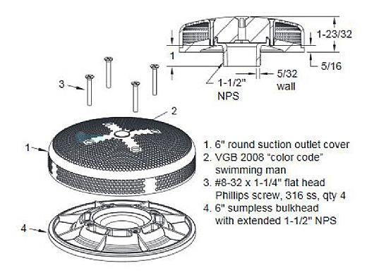 AQUASTAR POOL PRODUCTS AquaStar 6E15T101 Sumpless Bulkhead Fitting with 1.5 Extended MPT