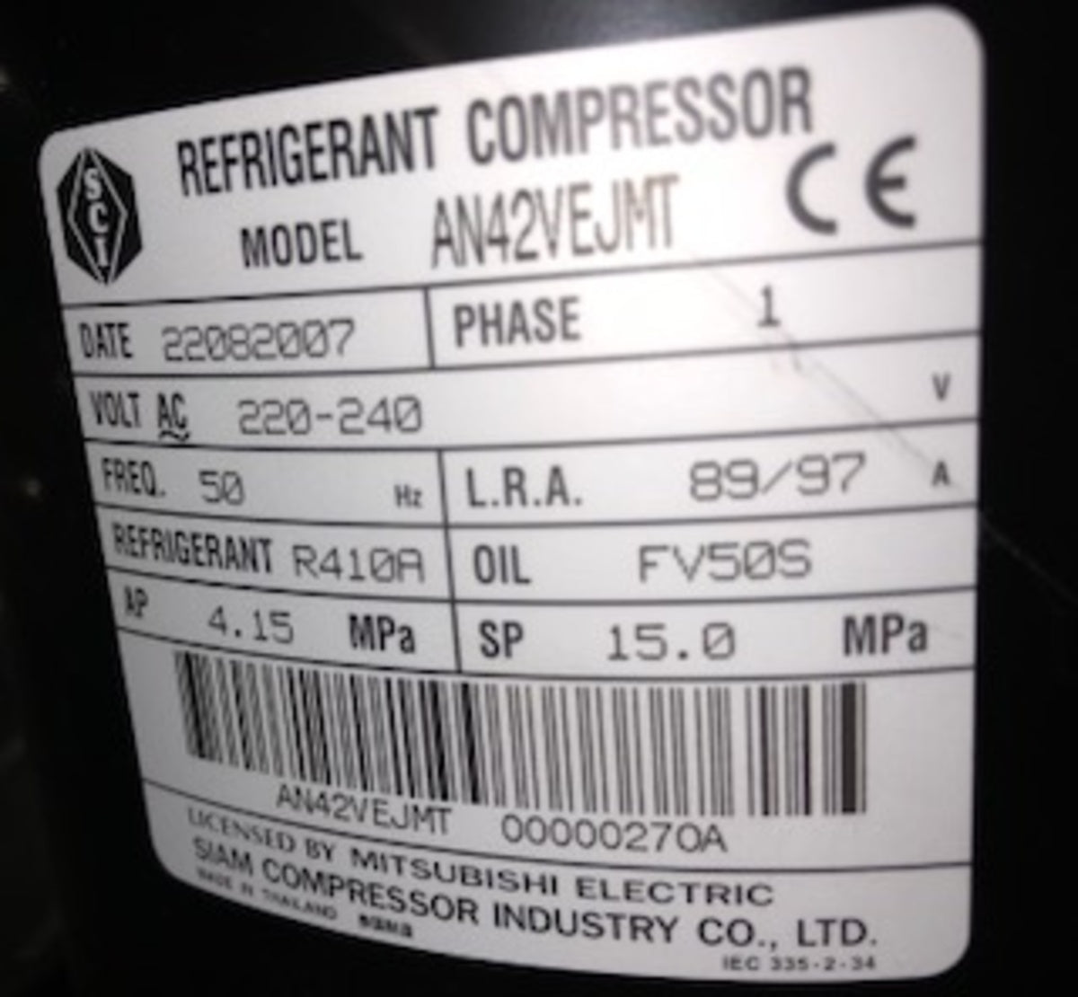 MITSUBISHI ELECTRIC AN42VEJMT SCROLL COMPRESSORS