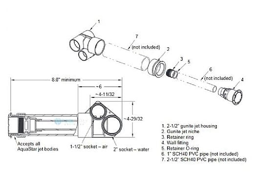 AQUASTAR POOL PRODUCTS AquaStar ATG101 AquaThunder 2.5 Gunite Jet Body Assembly