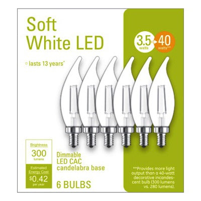 GE G E Lighting 93116149 Led Candelabra Bulb 4W 2700K 6 Pack