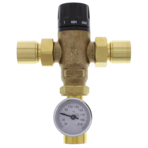 CALEFFI Caleffi 521619A 3-Way Adjustable Thermostatic Mixing Valve, 1 inch, 200 PSI, Brass Body
