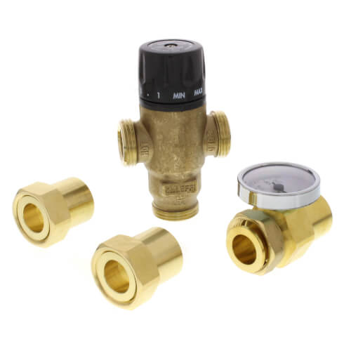 CALEFFI Caleffi 521619A 3-Way Adjustable Thermostatic Mixing Valve, 1 inch, 200 PSI, Brass Body