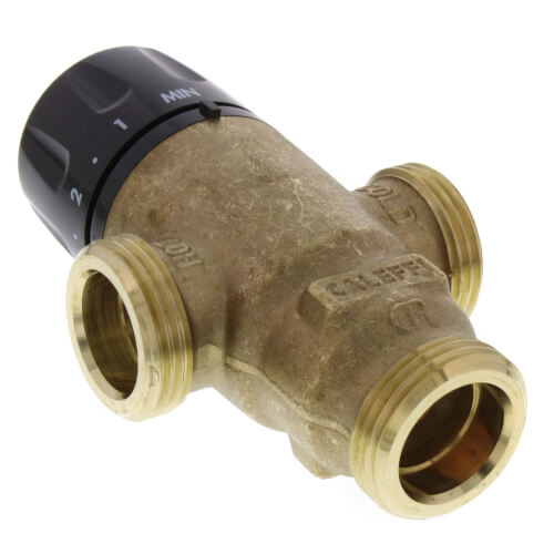CALEFFI Caleffi 521619A 3-Way Adjustable Thermostatic Mixing Valve, 1 inch, 200 PSI, Brass Body