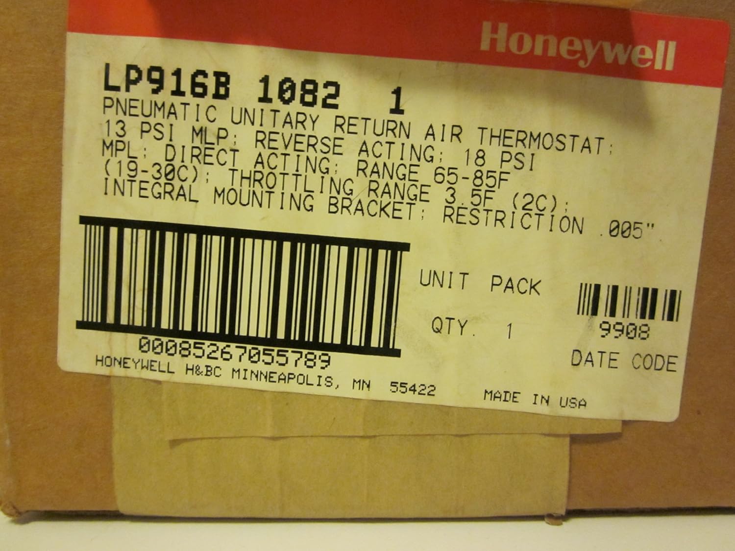 HONEYWELL Honeywell LP916B1082 Pneu Temp Transmitter DA/RA 65 to 85F