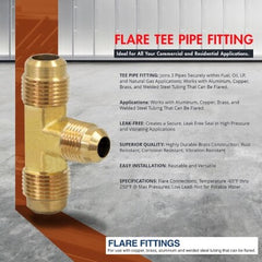 EVERFLOW Everflow F44R-585812 Brass Flare Reducing Tee Pipe Fitting 5/8 x 1/2 Inch