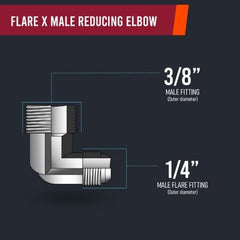 EVERFLOW Everflow F49R-1438 1/4 Inch Flare x 3/8 Inch MIP Reducing 90 Degree Elbow Pipe Fitting Brass