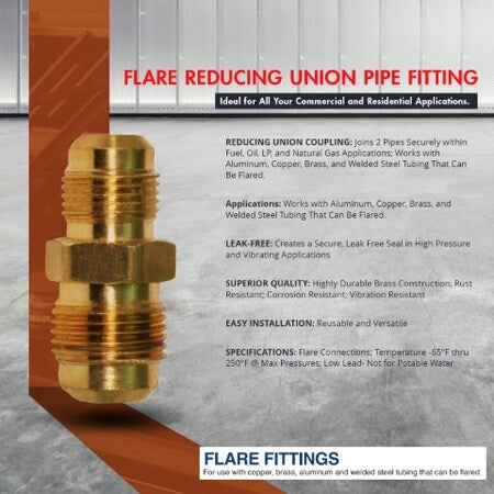 EVERFLOW Everflow F42R-585838 5/8 Inch x 3/8 Inch Flare Reducing Union Pipe Fitting Brass