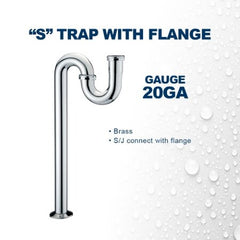 EVERFLOW Everflow 12913 S-Trap with Flange for Tubular Drain Applications Chrome Plated Brass 1-1/4 inch