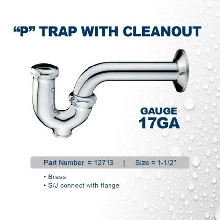 EVERFLOW Everflow 12713 P-Trap with Drain Plug 17GA Chrome Plated Brass 1-1/2 Inch