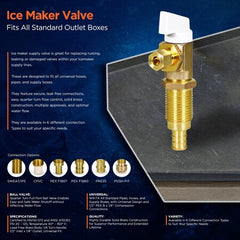 EVERFLOW Everflow 545P Icemaker Replacement Valve 1/2 PEX B Inlet x 1/4 Compression Outlet Lead Free Brass