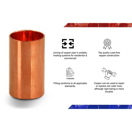 EVERFLOW Everflow CCCP0034 Straight Copper Coupling Fitting with Dimple Tube Stop 3/4 Inch