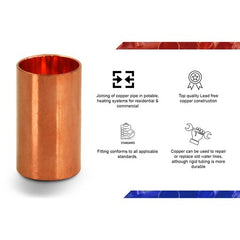 EVERFLOW Everflow CCCP0034 Straight Copper Coupling Fitting with Dimple Tube Stop 3/4 Inch