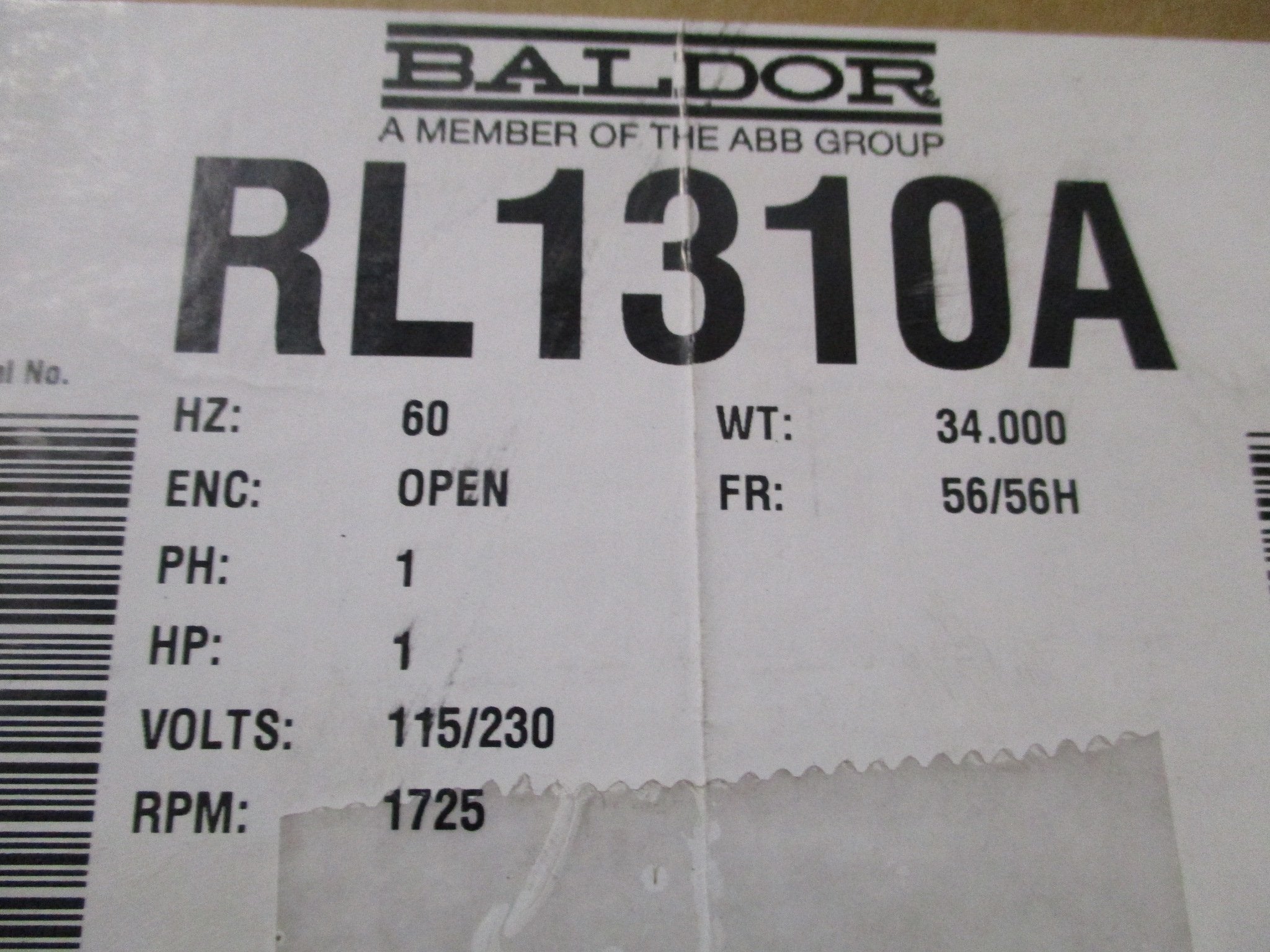BALDOR MOTOR Baldor Motor RL1310A General Purpose Motor 1 HP 115/230V - Replacement RL1310A