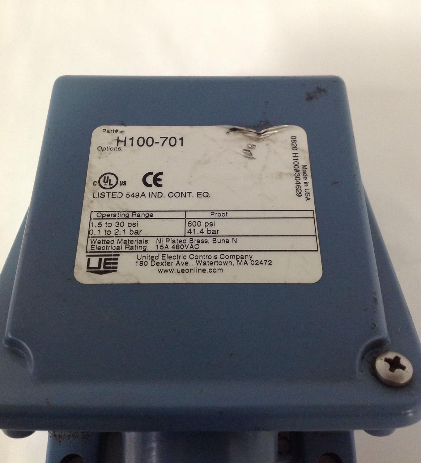 UNITED ELECTRIC CONTROLS H100-701 PRESSURE SWITCHES