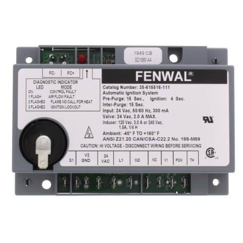 LAARS Fenwal 35-615516-111 Direct Spark Ignition Control 24V 15 Sec Prepurge