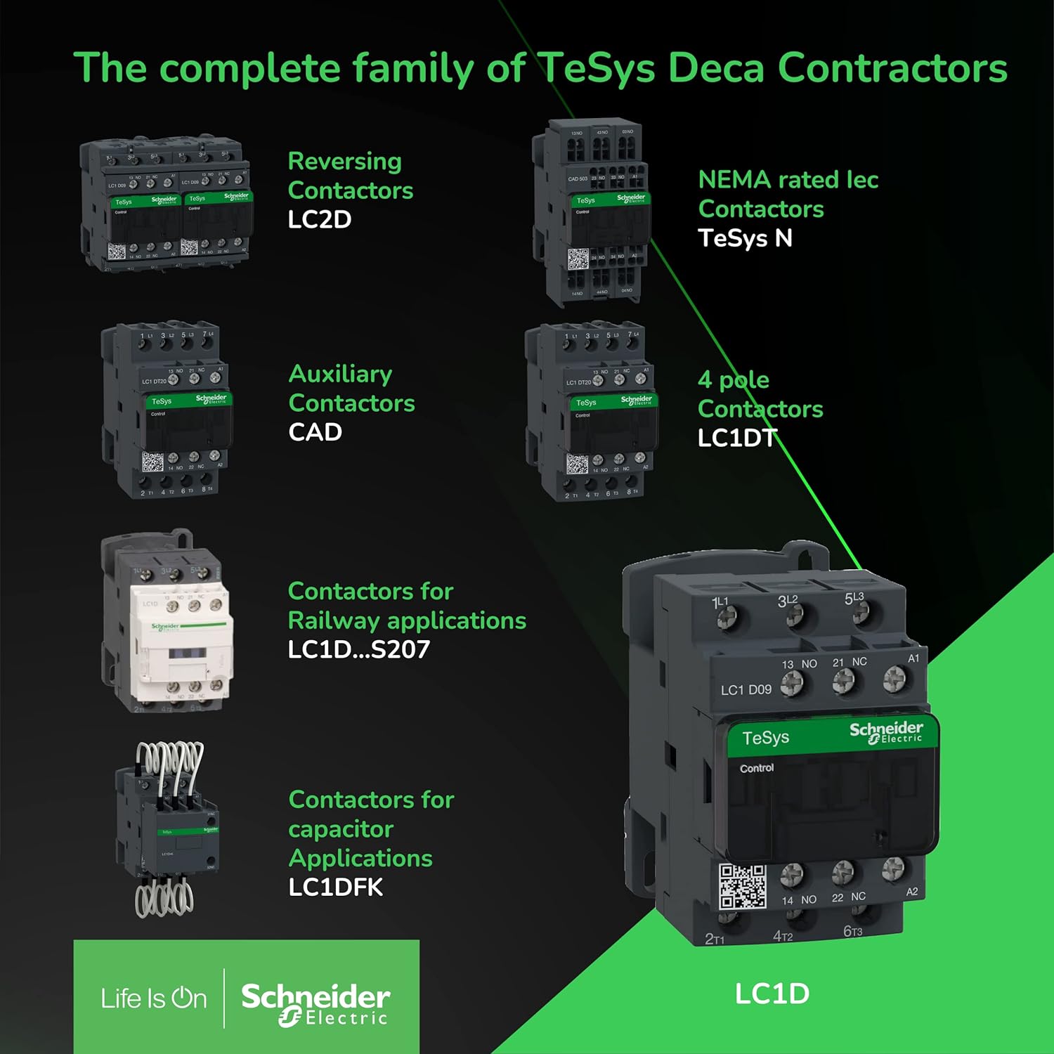 SCHNEIDER ELECTRIC Schneider Electric LC1D12BD IEC Magnetic Contactor 24VDC 12A 3-Pole Non-Reversing