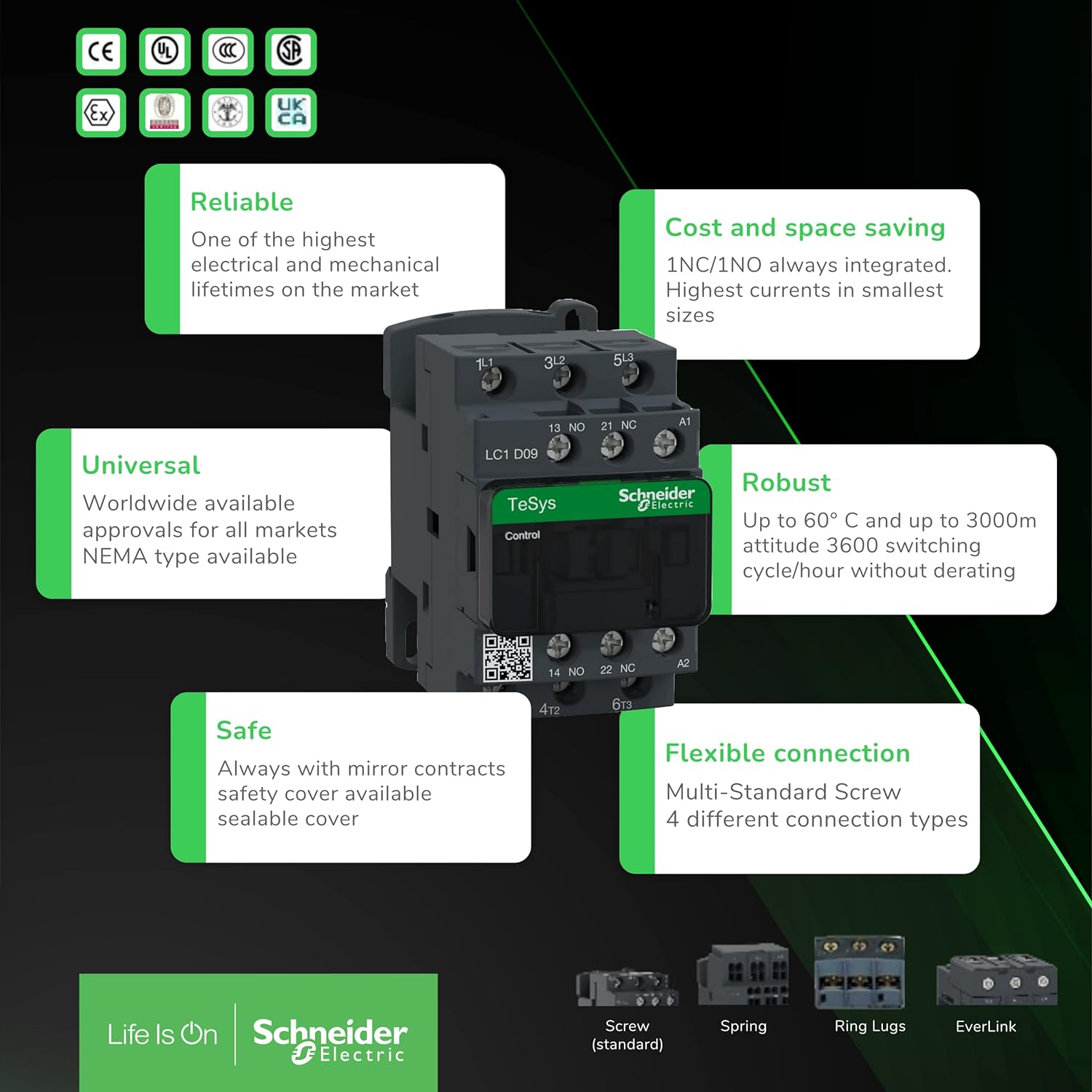 SCHNEIDER ELECTRIC Schneider Electric LC1D12BD IEC Magnetic Contactor 24VDC 12A 3-Pole Non-Reversing