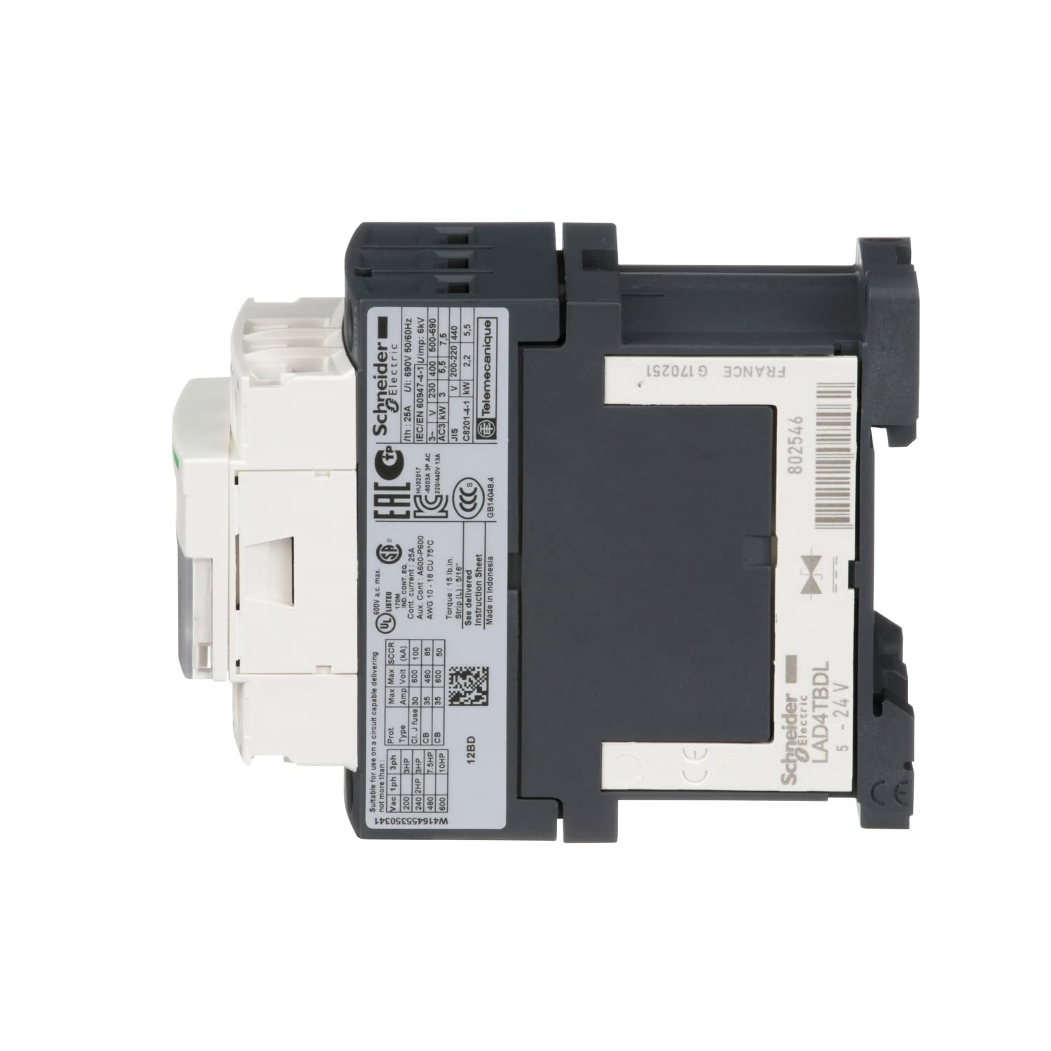SCHNEIDER ELECTRIC Schneider Electric LC1D12BD IEC Magnetic Contactor 24VDC 12A 3-Pole Non-Reversing