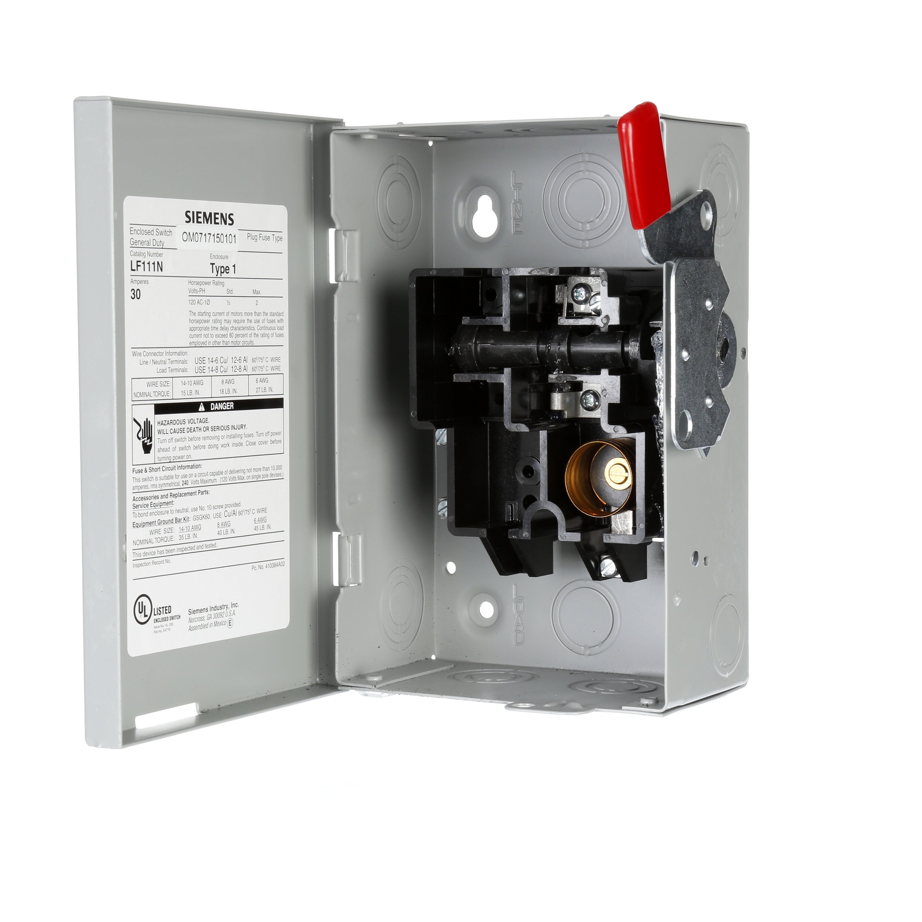 SIEMENS Siemens LF111N General Duty Fusible Safety Switch 30 Amp 120 Volt