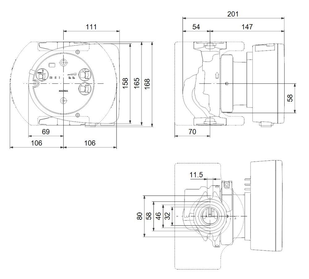 GRUNDFOS Grundfos 98126825 MAGNA1 32-100 GF N Stainless Steel Circulator Pump 1/6 HP 115/230 Volts 1 Phase