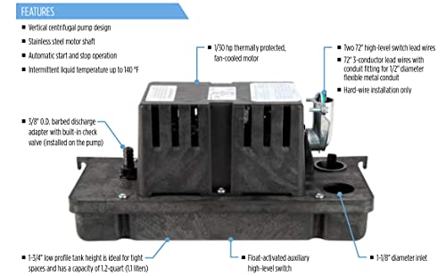 LITTLE GIANT Little Giant 554221101 VCCA-20-P 115 Volt, 1/30 HP, 80 GPH Automatic Condensate Removal Pump