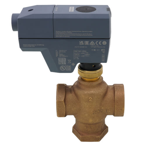 SIEMENS Siemens 261-02071 1 Inch NPT Powermite MT Series 3-Way Mixing Normally Open Valve Actuator Assembly 24Vac 10.0 Cv