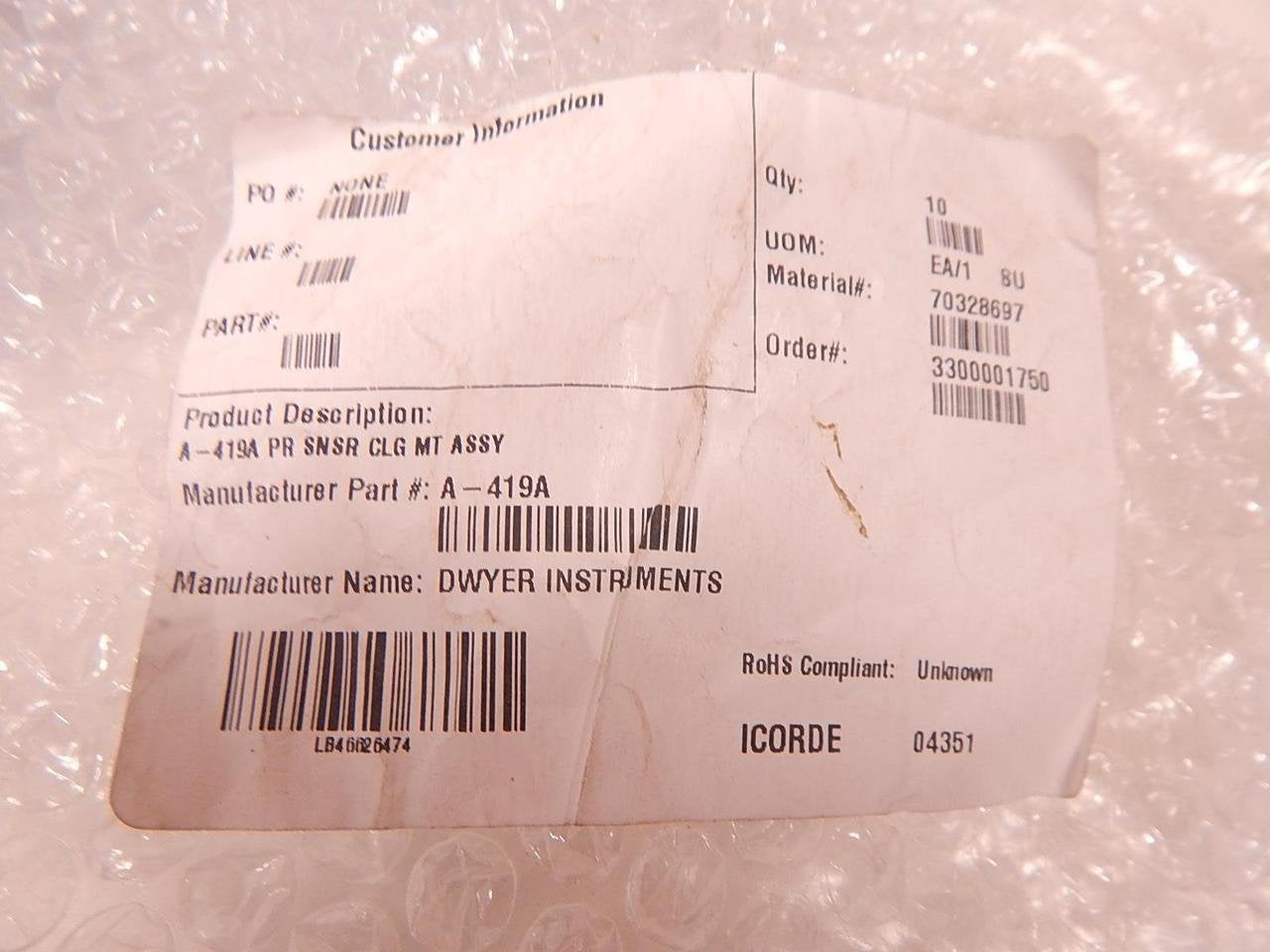 DWYER Dwyer A-419A Static Pressure Pickup Ceiling Mount